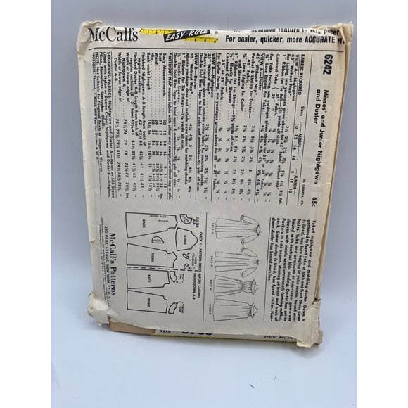 McCall's Misses Girls Nightgown Sewing Pattern sz 9 - uncut - Picture 2 of 2